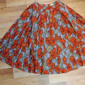H&M Red And‎ Blue Floral Pleated Midi Skirt Resort Wear